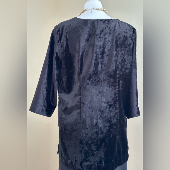 Soft Surroundings Crushed Black Velvet Tunic Top Gold Sequin Trim SZ L Good Cond - Picture 4 of 11